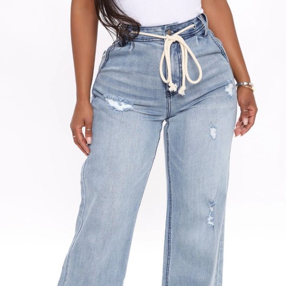 Wide Leg Jeans with Drawstring - Picture 2 of 6